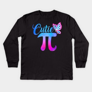 Cute & Funny Cutie Pi Math Pie Butterfly Math Pun Kids Long Sleeve T-Shirt